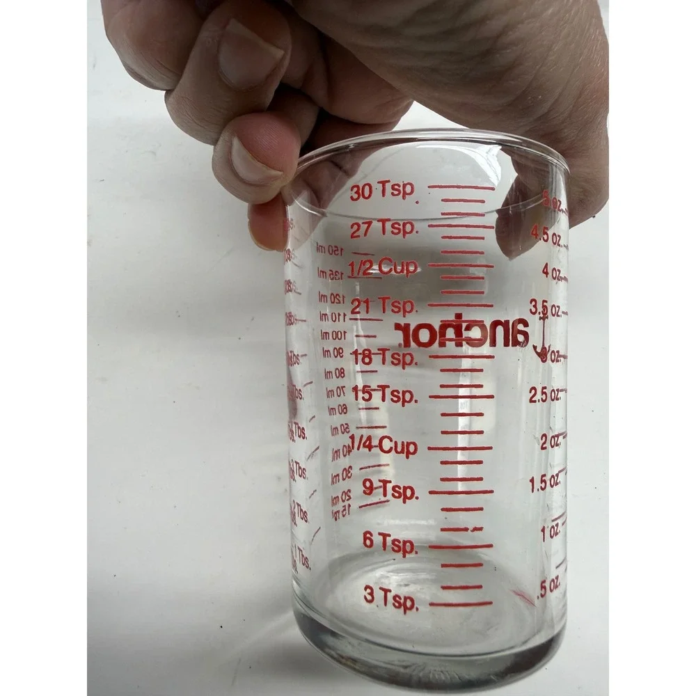 Anchor Hocking Oven Basics Glass Measuring Cup Lot 5pc Assorted Sizes Clear Red